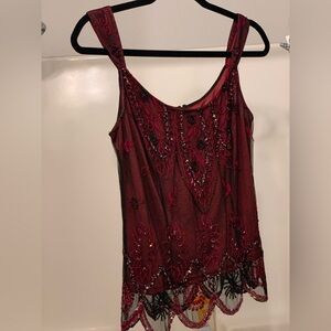 Vintage Crimson Beaded & Embellished Top